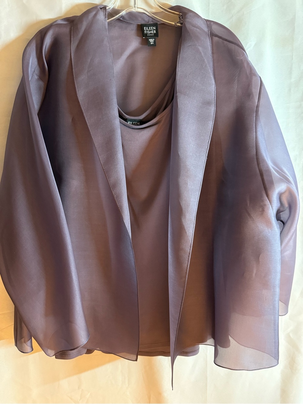 Eileen Fisher 2X Silk Lavender Sheer Open-Front Jacket